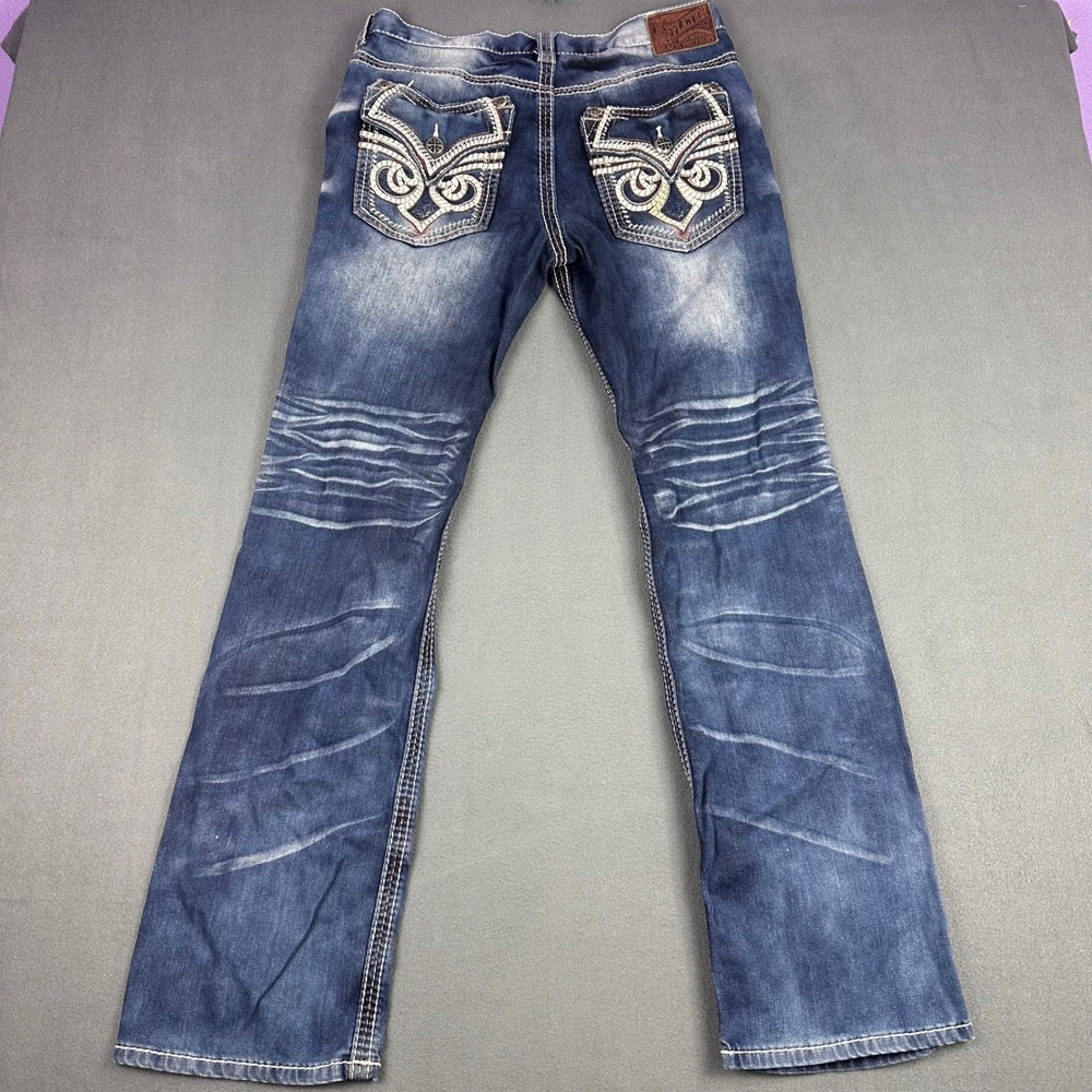Affliction Blake Black Premium Mens Jeans 32 Dark Wash Embroidered Strt Leg Y2K - Picture 8 of 13